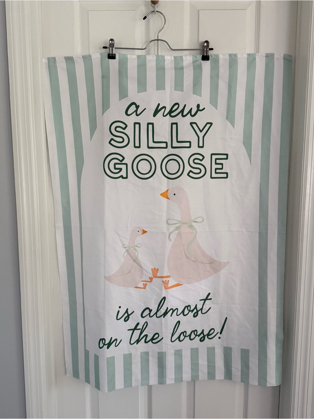 Silly Goose On The Loose Green and White Baby Shower Sign